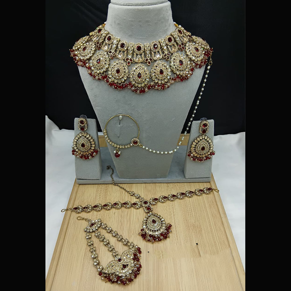 Lucentarts Jewellery Royal Crystal Stone And Pearl Semi Bridal Necklace Set