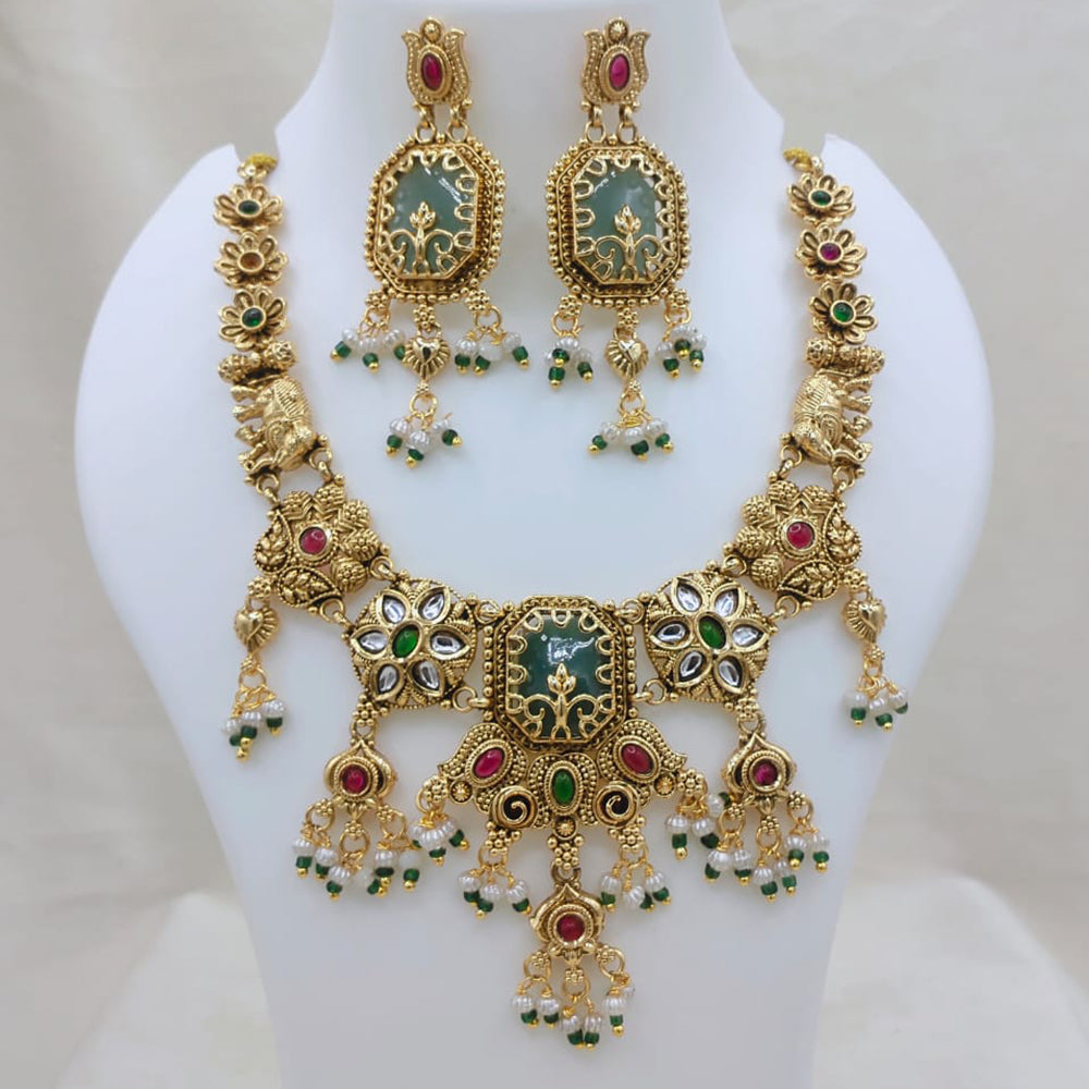 Lucentarts Jewellery Heritage Pota Stone And Pearl Designer Necklace Set