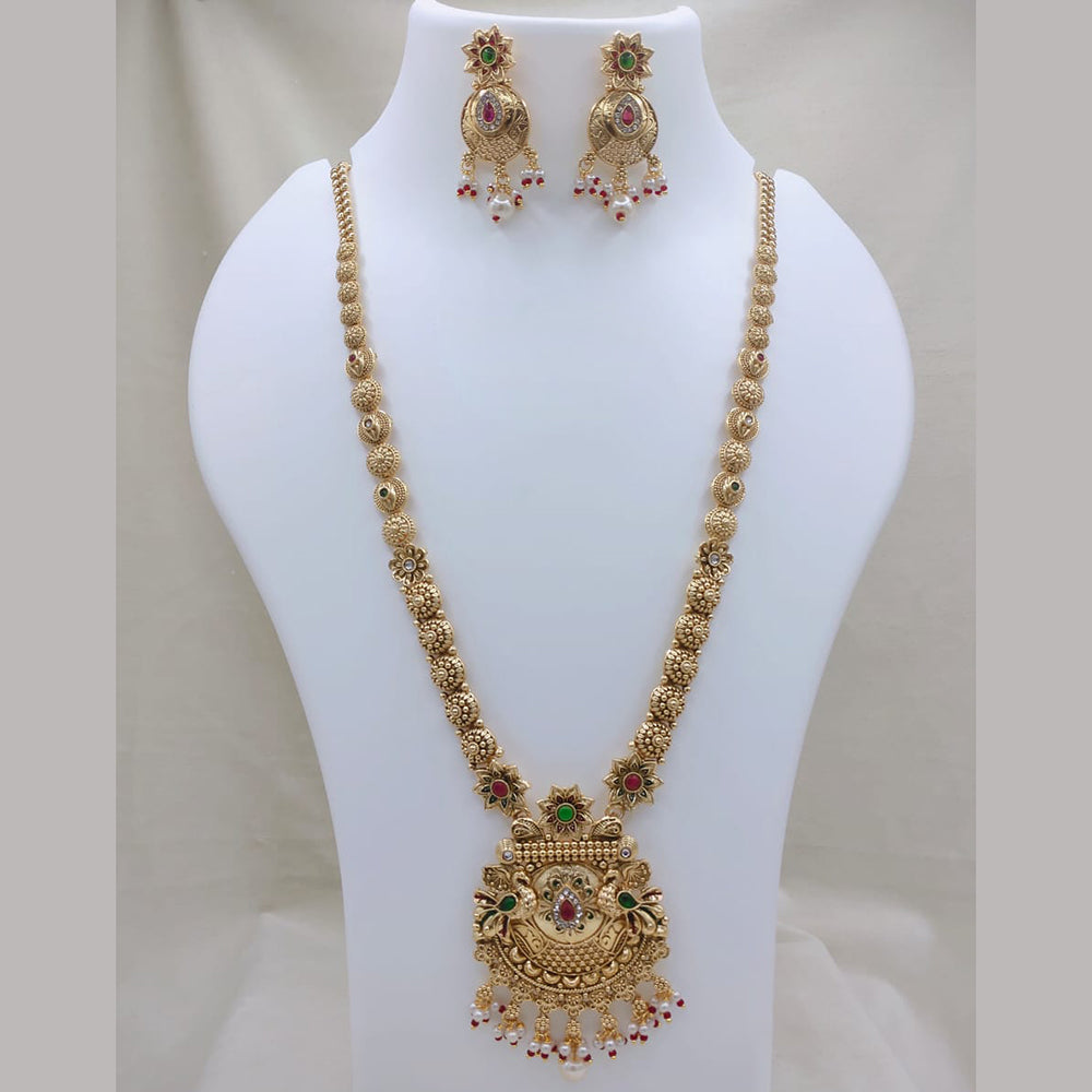 Lucentarts Jewellery Traditional Pota Stone And Pearl Designer  Long Necklace Set