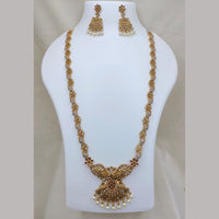 Lucentarts Jewellery Traditional Pota Stone And Pearl Designer  Long Necklace Set