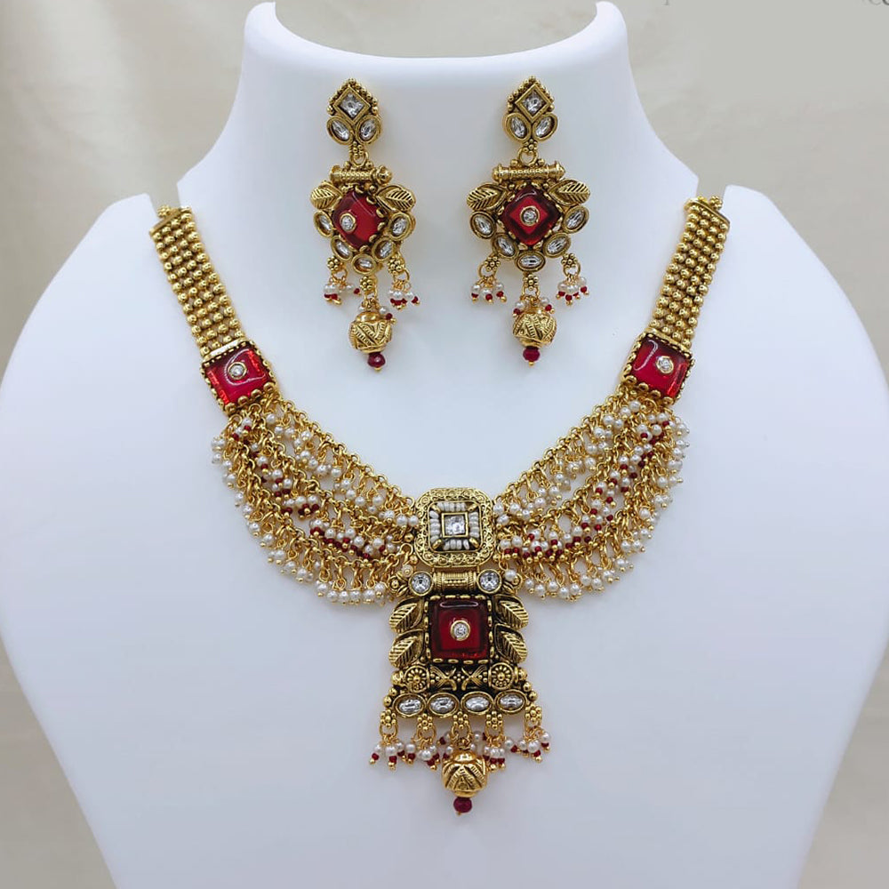 Lucentarts  Jewellery  Royal Pota Stone Pearl Designer Necklace Set