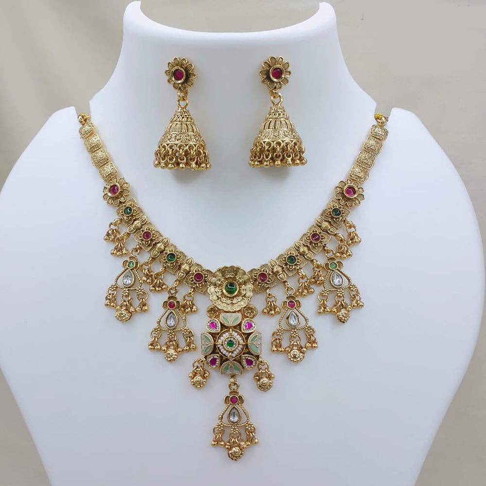 Lucentarts Jewellery Traditional Pota Stone And Pearl Designer Necklace Set