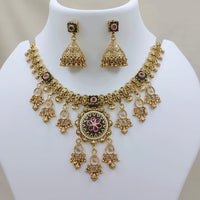 Lucentarts Jewellery Traditional Pota Stone And Pearl Designer Necklace Set