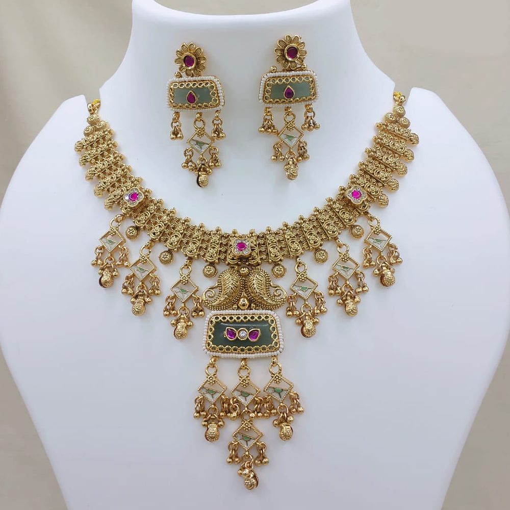 Lucentarts Jewellery Traditional Pota Stone And Pearl Designer Necklace Set