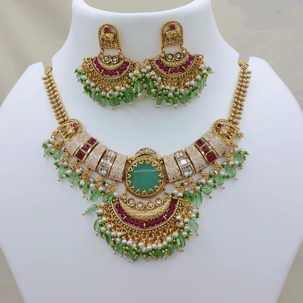 Lucentarts Jewellery Heritage Pota Stone And Pearl Meenakari Necklace Set