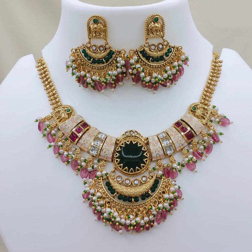 Lucentarts Jewellery Heritage Pota Stone And Pearl Meenakari Necklace Set