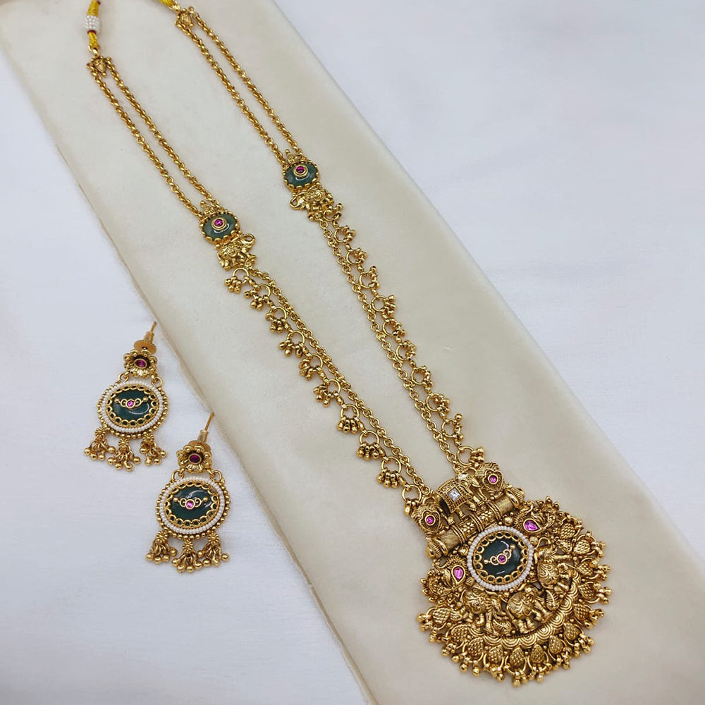 Lucentarts Jewellery Heritage Pota Stone And Pearl Designer Long Necklace Set With Elephant Motifs