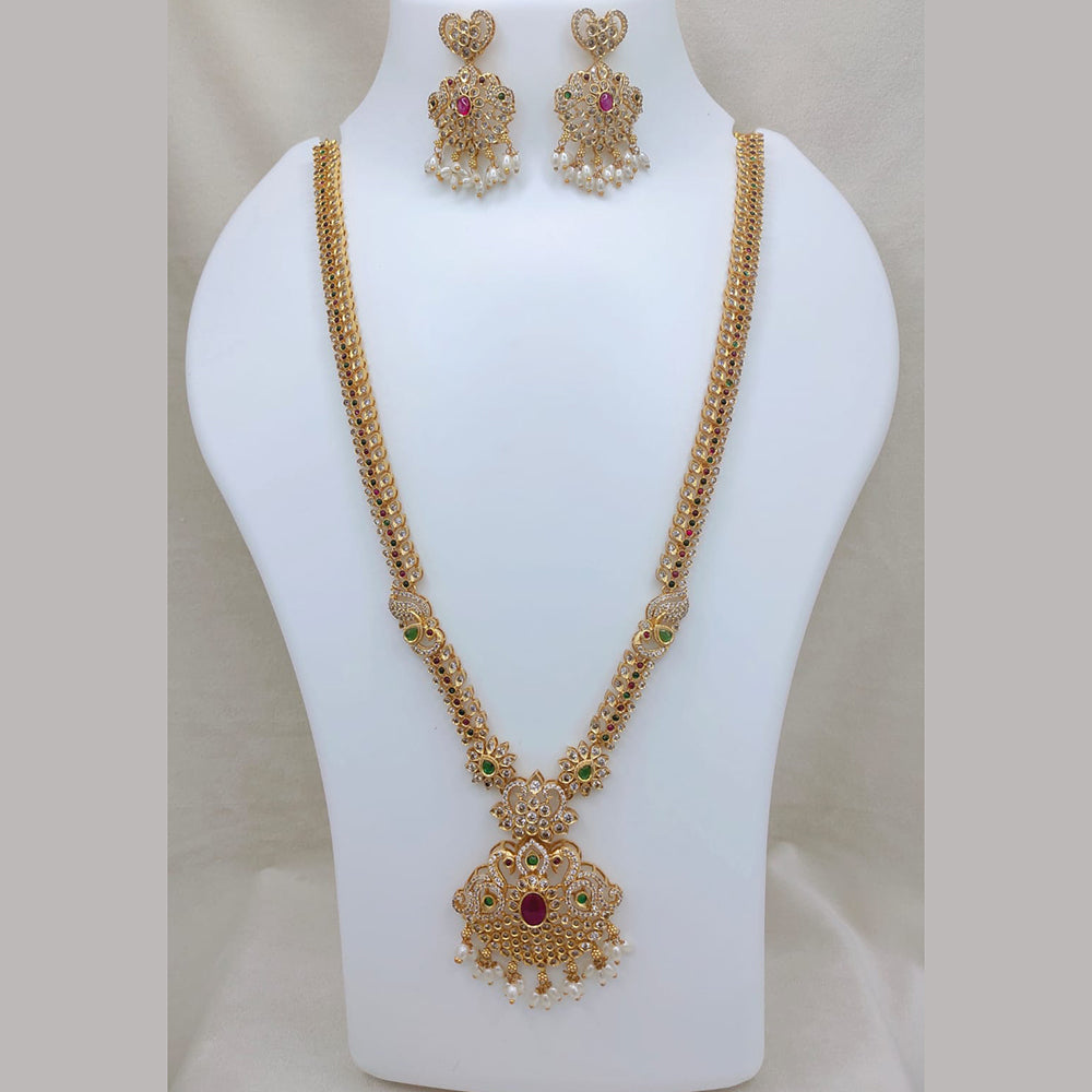 Lucentarts Jewellery Traditional Pota Stone And Pearl Designer  Long Necklace Set