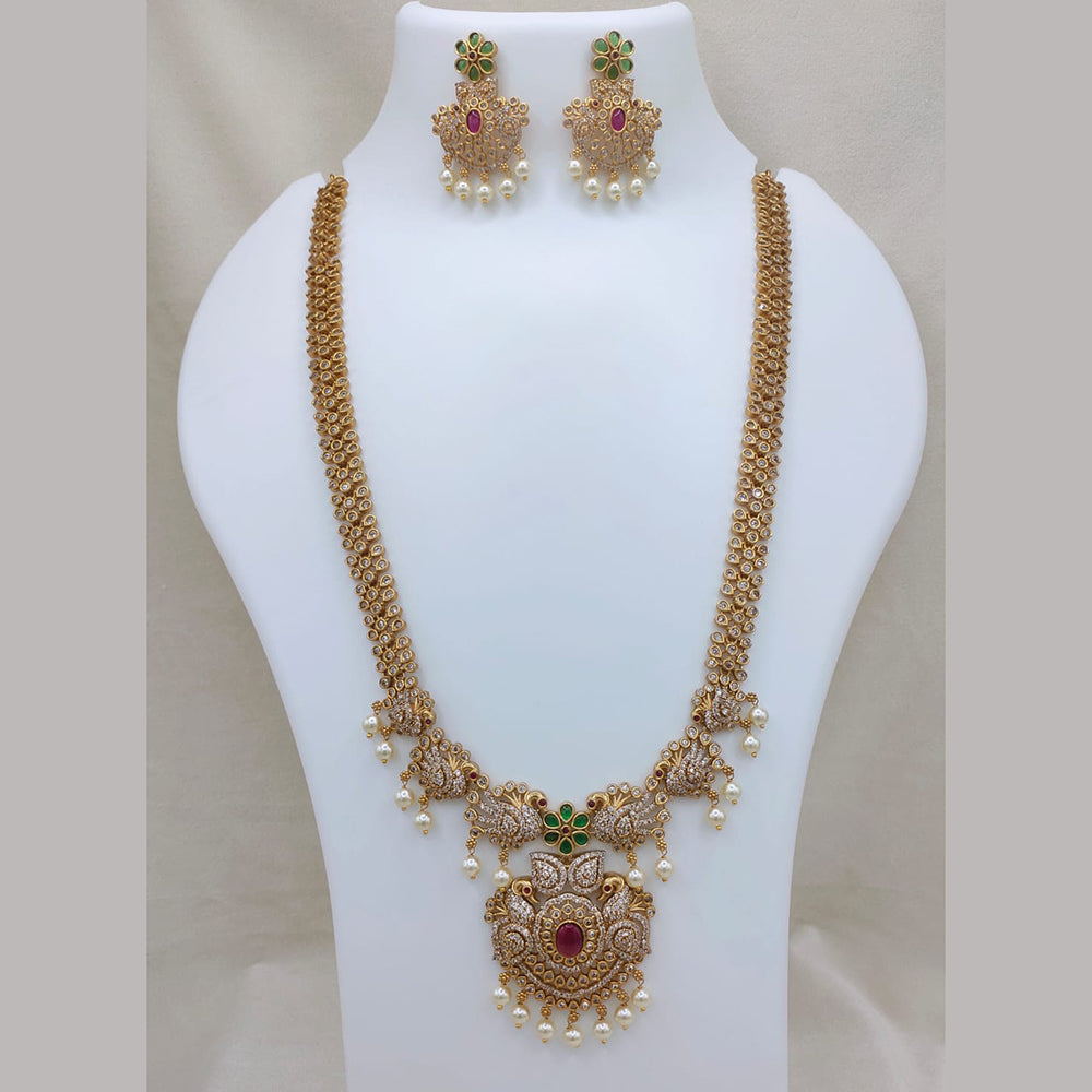 Lucentarts Jewellery Traditional Pota Stone And Pearl Designer  Long Necklace Set