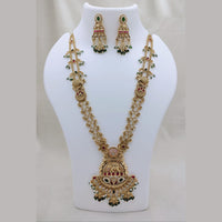 Lucentarts Jewellery Elegant Ethnic Pota Stone And Pearl Designer Long Necklace Set With Elephant Motifs