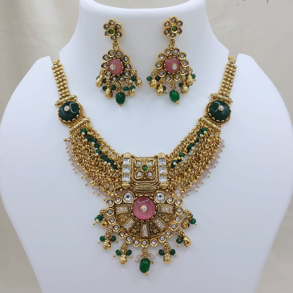 Lucentarts Jewellery Premium Pota Stone Beads And Pearl Designer Necklace Set