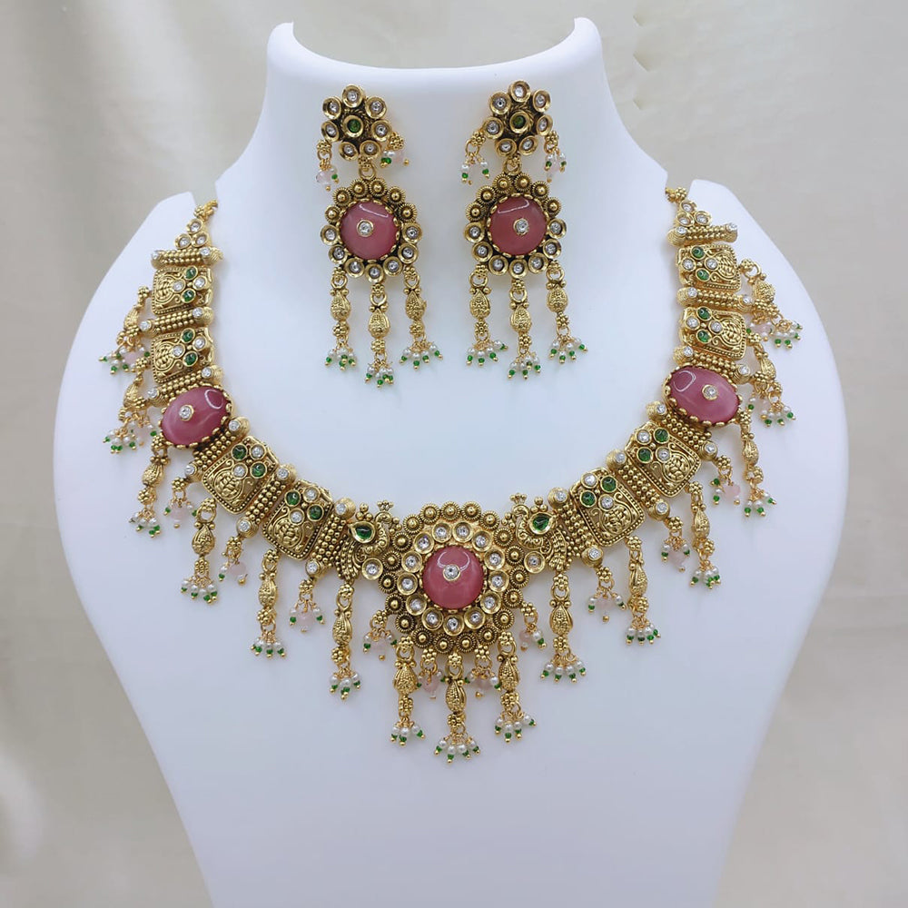 Lucentarts Jewellery Premium Pota Stone  And Pearl Designer Necklace Set