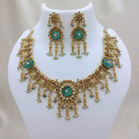 Lucentarts Jewellery Premium Pota Stone  And Pearl Designer Necklace Set