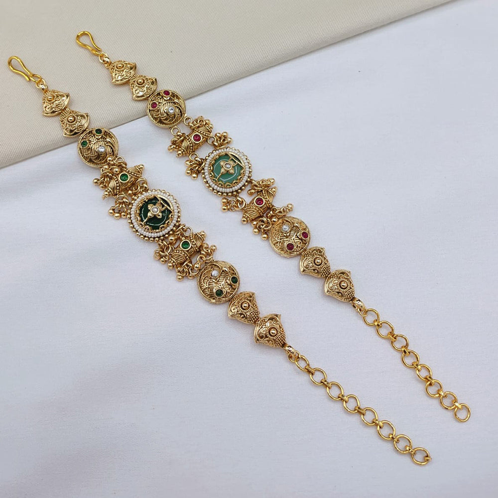 Lucentarts Jewellery Elegant Ethnic Gold Plated Pota Stone And Pearl  Adjustable Bracelet