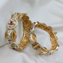 Lucentarts Jewellery Designer Pota Stone And Pearl Meenakari Openable Bangles Set