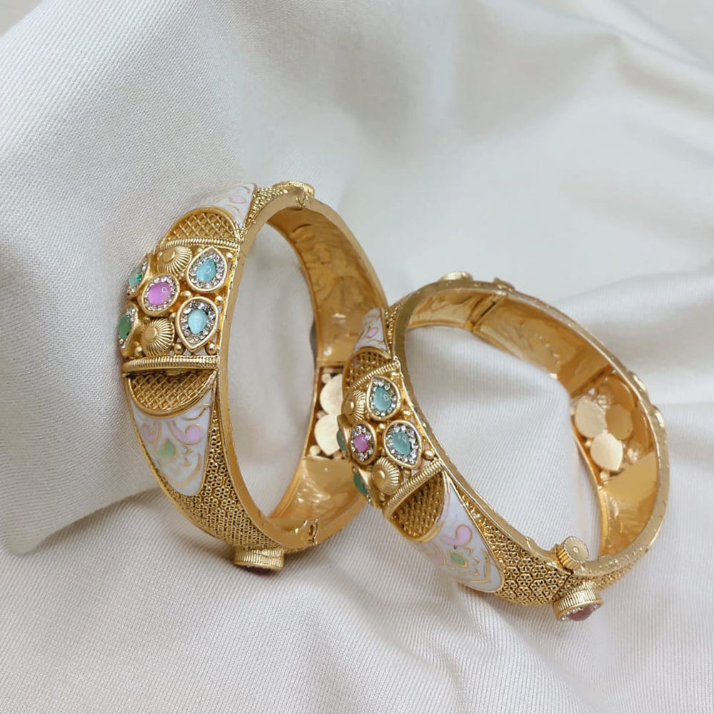 Lucentarts Jewellery Designer Pota Stone And Meenakari Openable Bangles Set