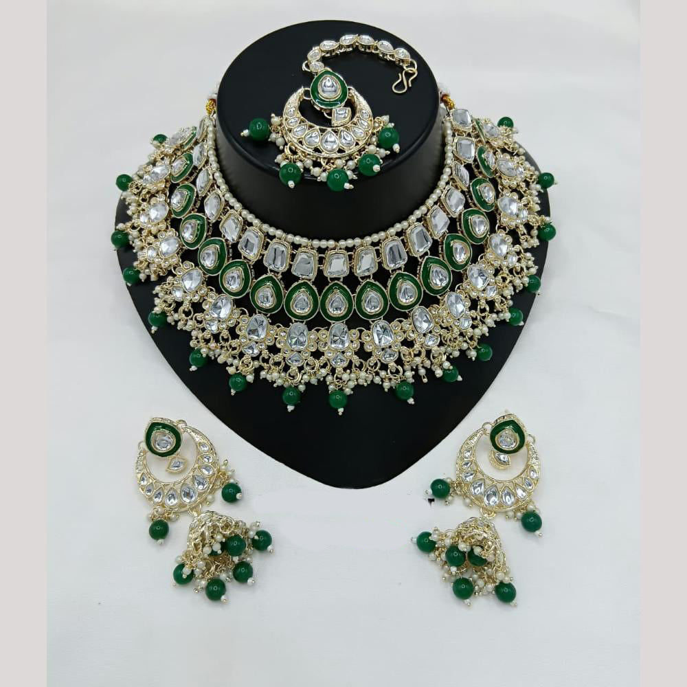 Lucentarts Jewellery Premium Kundan Stone And Pearl Meenakari Choker Necklace Set 