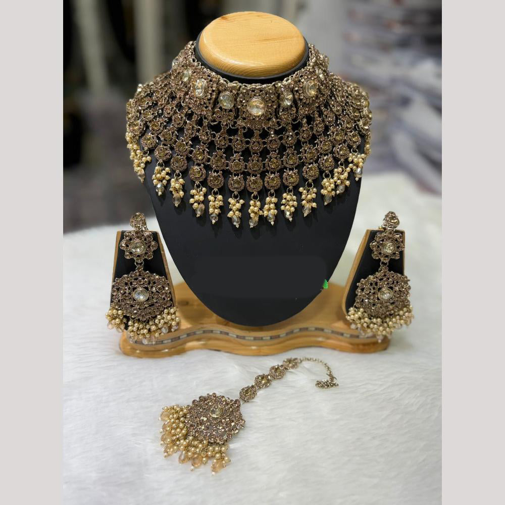Lucentarts Jewellery Classic Crystal Stone And Pearl Choker Necklace Set