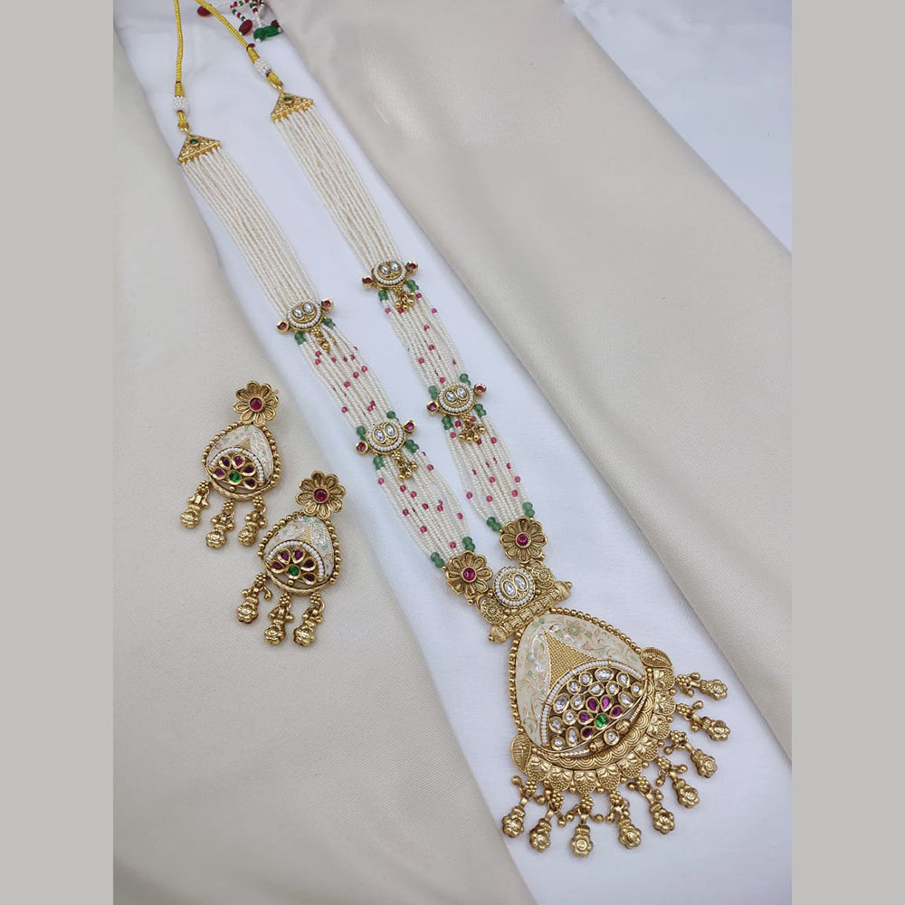 Lucentarts Jewellery Elegant Pota Stone And Pearl Meenakari Long Necklace Set