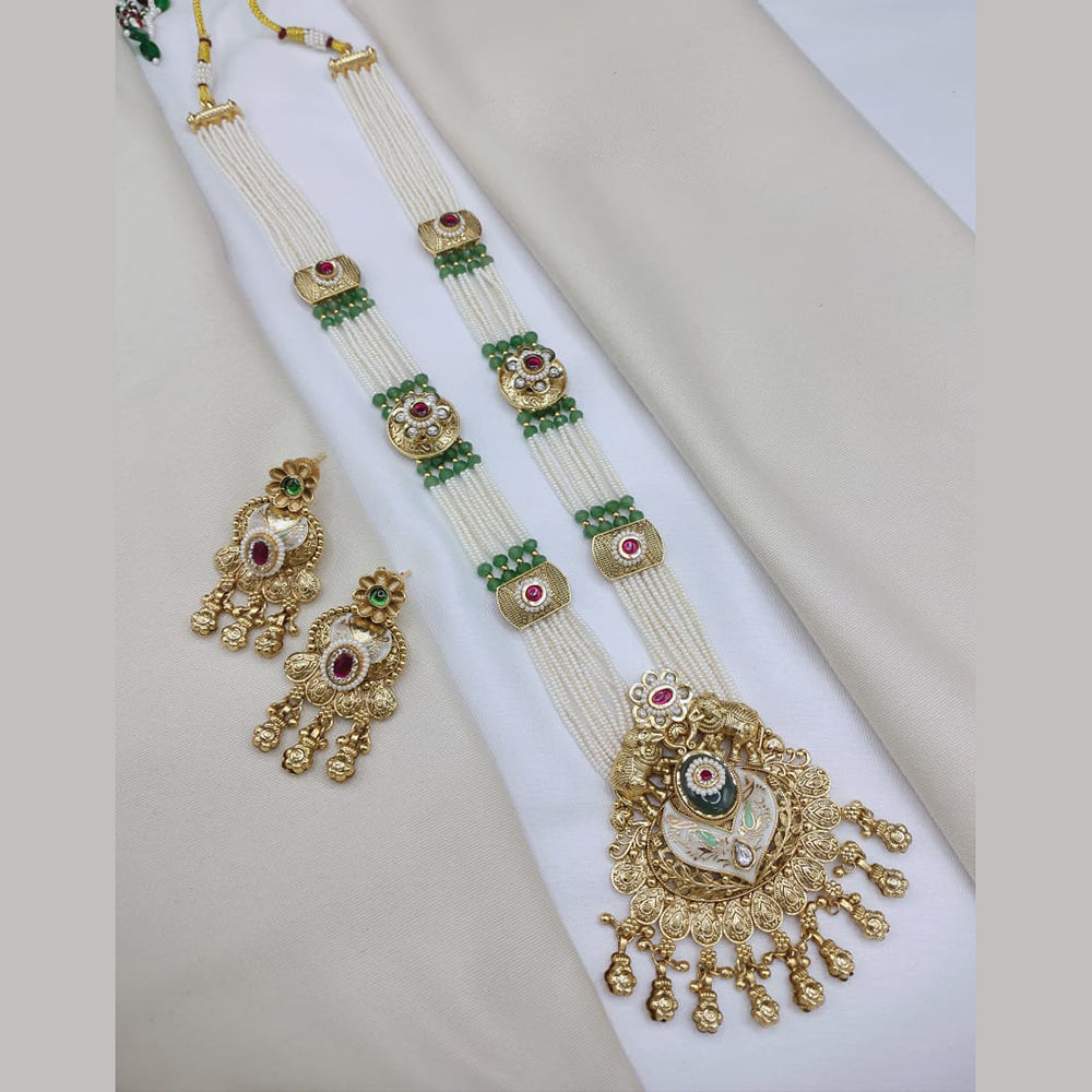 Lucentarts Jewellery Elegant Pota Stone And Pearl Meenakari Long Necklace Set