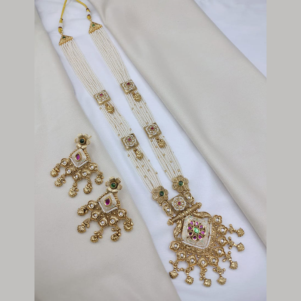Lucentarts Jewellery Elegant Pota Stone And Pearl Meenakari Long Necklace Set