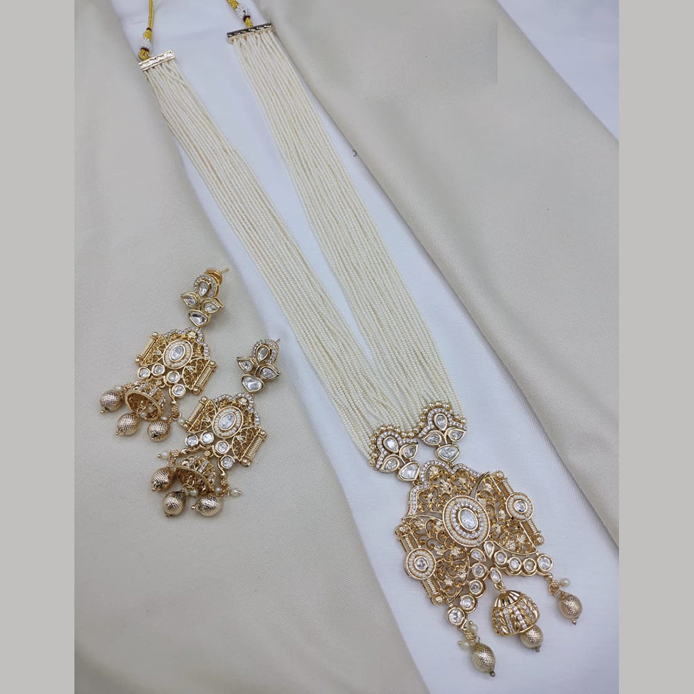 Lucentarts Jewellery Elegant Pachi Kundan Stone And Pearl Long Necklace Set