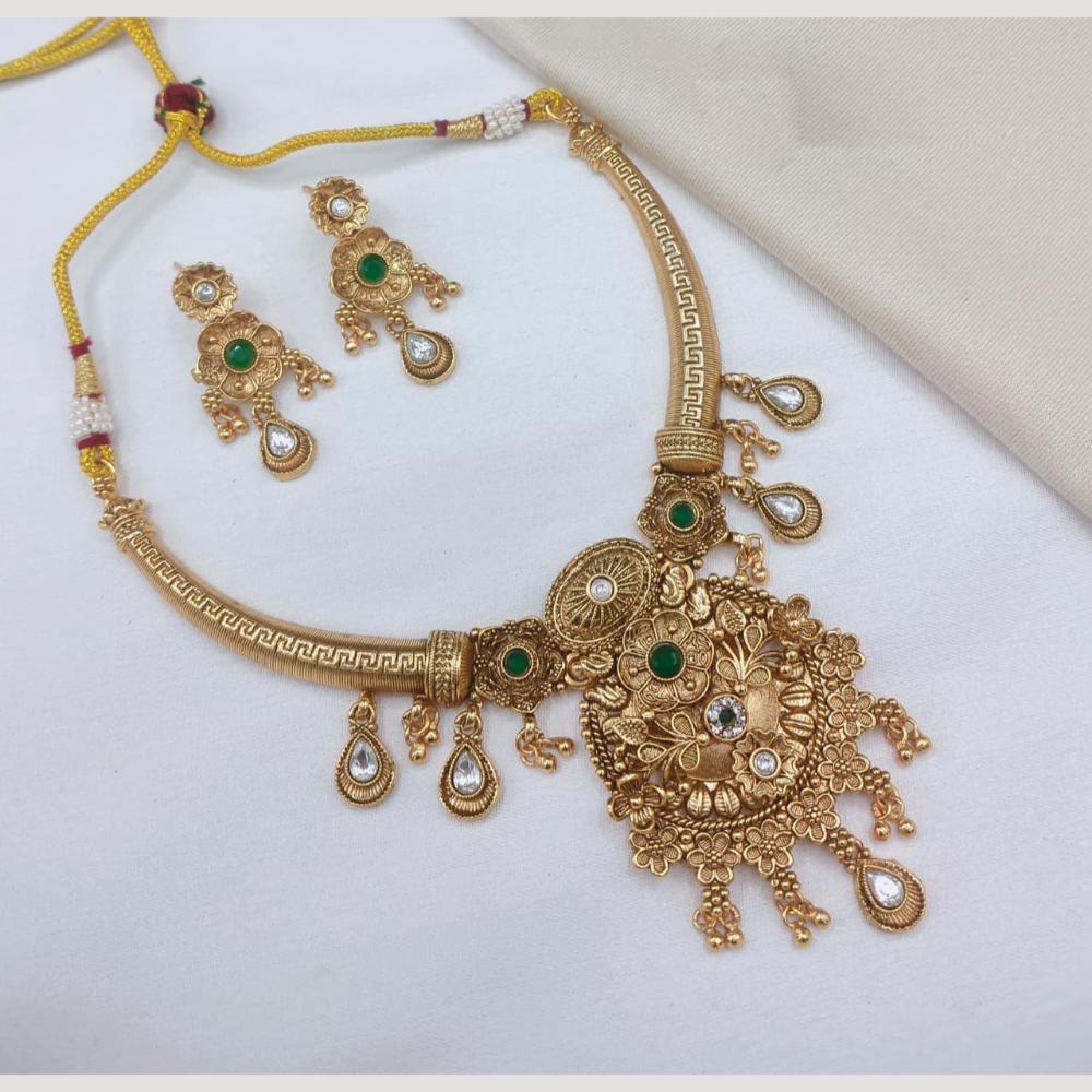 Lucentarts Jewellery Traditional Designer Pota Stone And Pearl Necklace Set