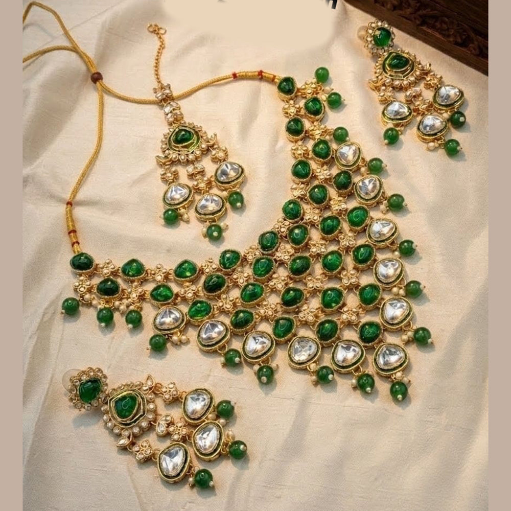 Lucentarts Jewellery Traditional Designer Pota Stone And Pearl Necklace Set