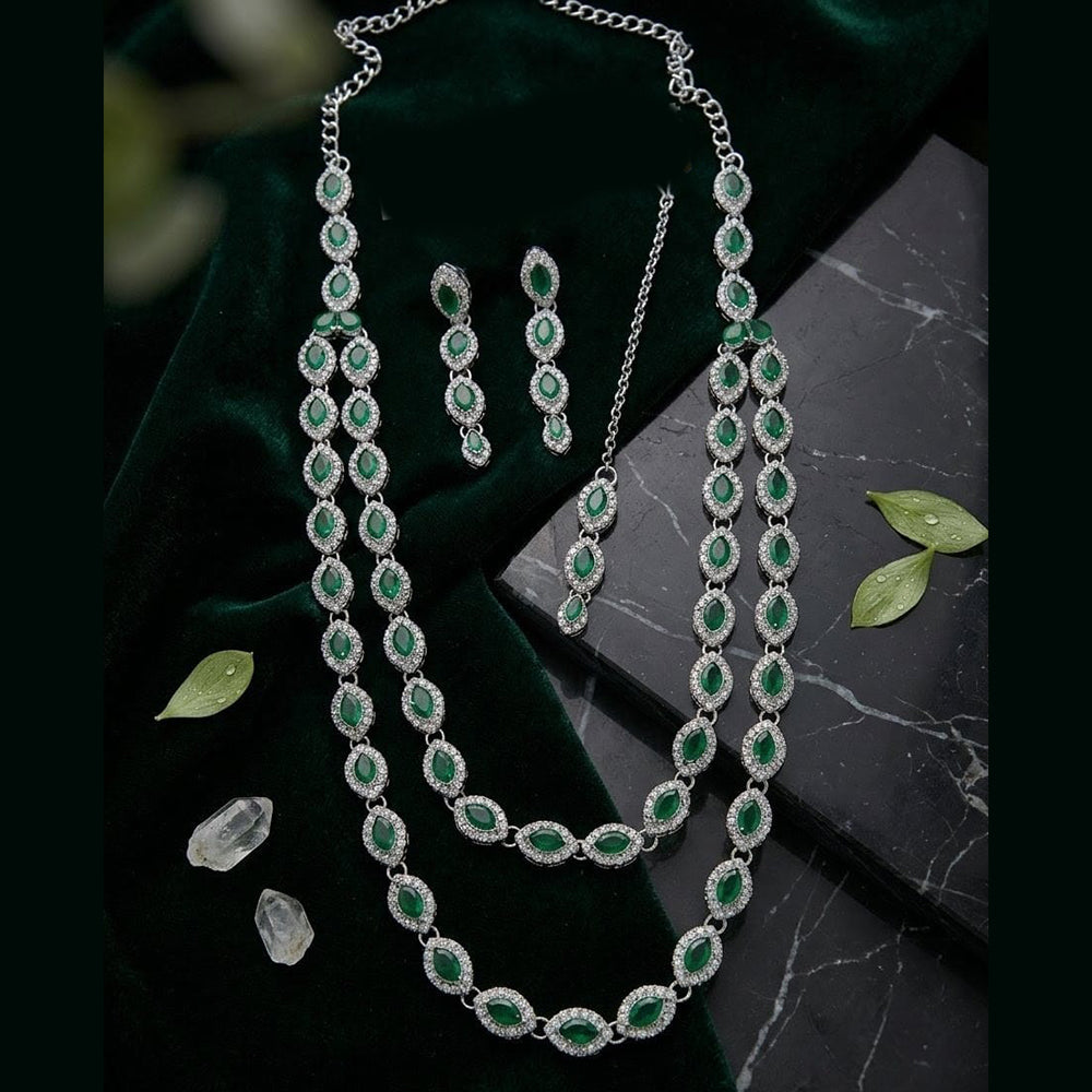 Lucentarts Jewellery Traditional Designer Pota Stone And Pearl Long Necklace Set