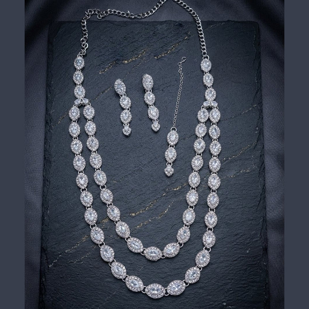 Lucentarts Jewellery Traditional Designer Pota Stone And Pearl Long Necklace Set
