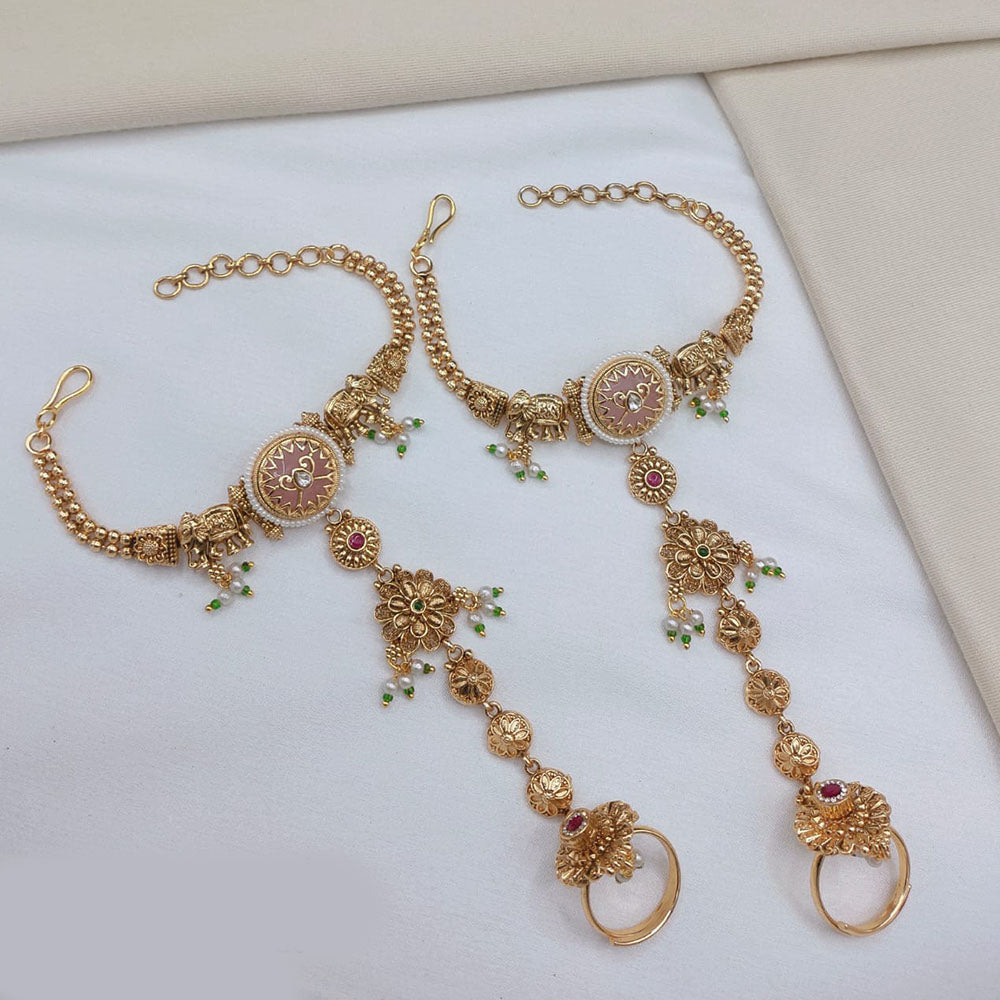 Lucentarts Jewellery Royal Look Pota Stone And Pearl Hand Harness