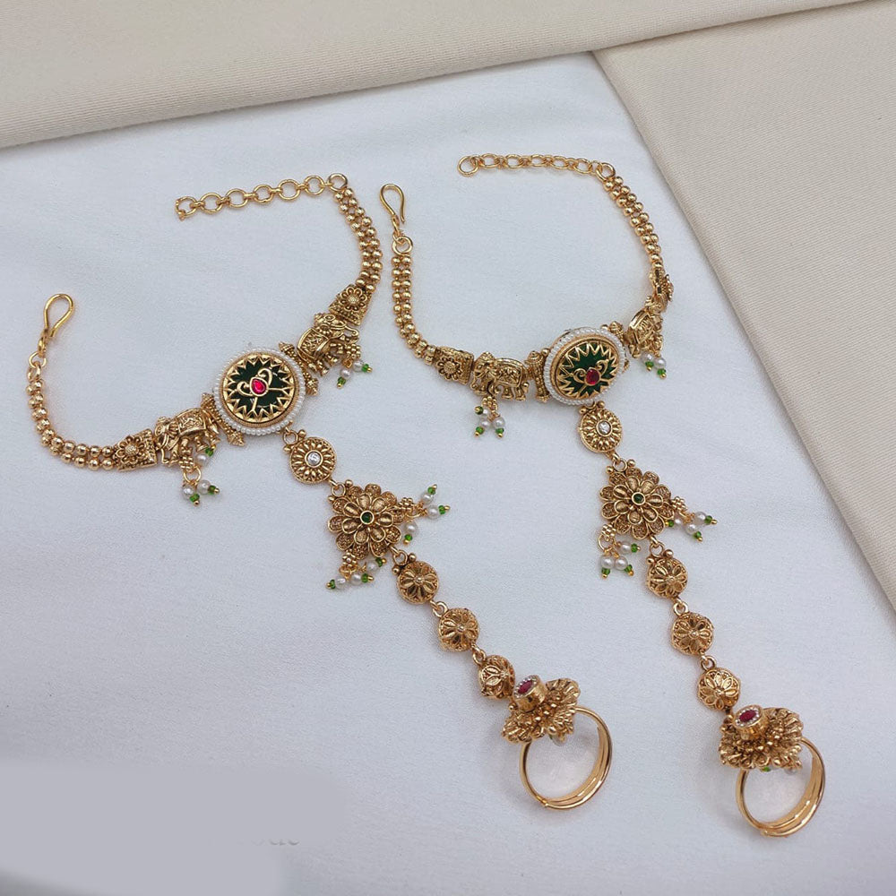 Lucentarts Jewellery Royal Look Pota Stone And Pearl Hand Harness