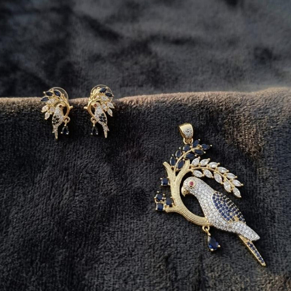 Lucentarts Jewellery Royal American Diamond Bird Pendant Set