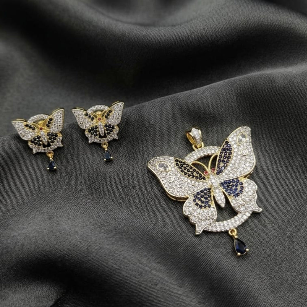 Lucentarts Jewellery Royal American Diamond Butterfly Pendant Set