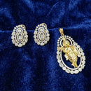 Lucentarts Jewellery Royal American Diamond Temple Pendant Set