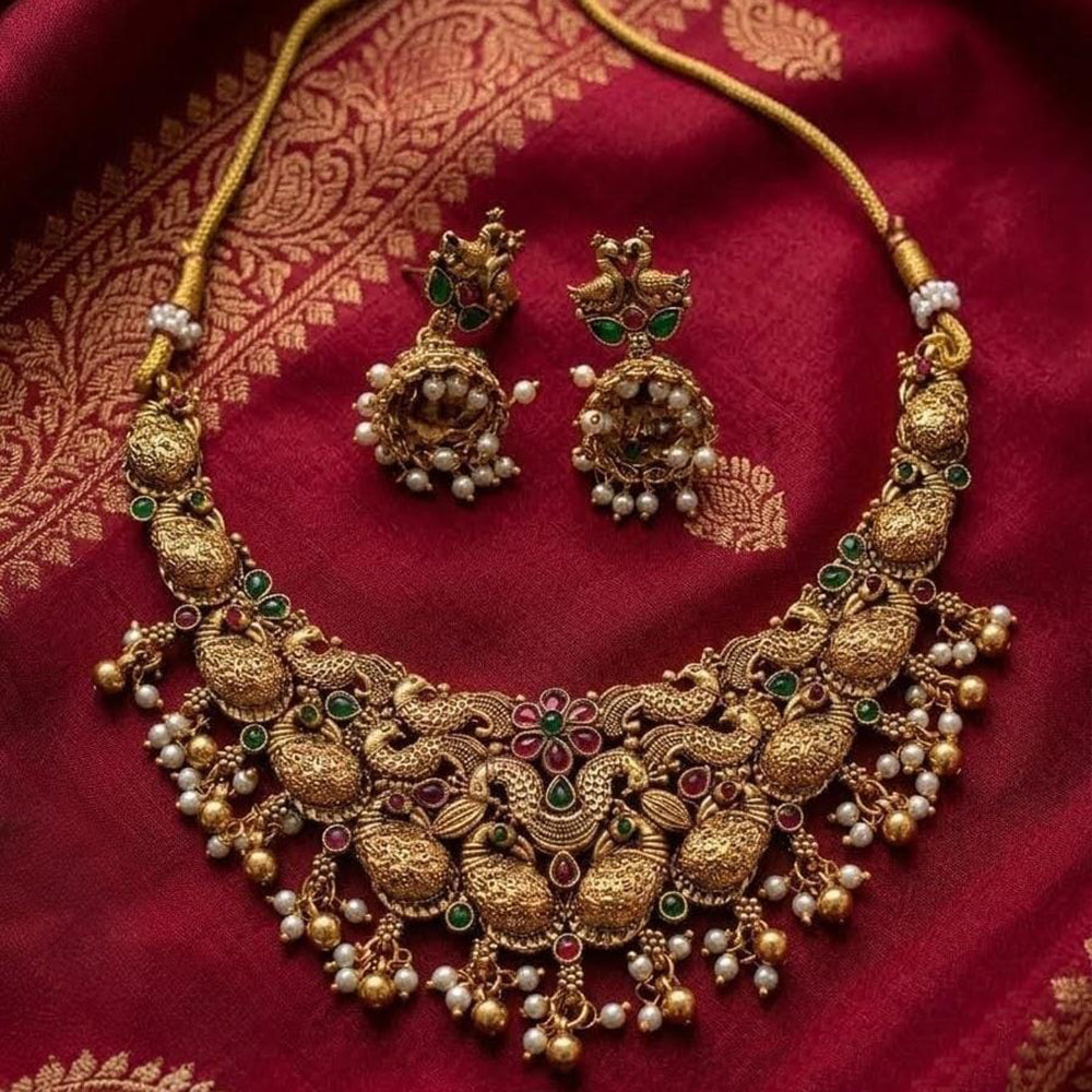 Lucentarts Jewellery Heritage Pota Stone And Pearl Necklace Set