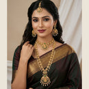 Lucentarts Jewellery Royal Look Pota Stone And Pearl Temple Double Necklace Set