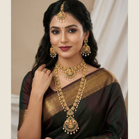 Lucentarts Jewellery Royal Look Pota Stone And Pearl Temple Double Necklace Set