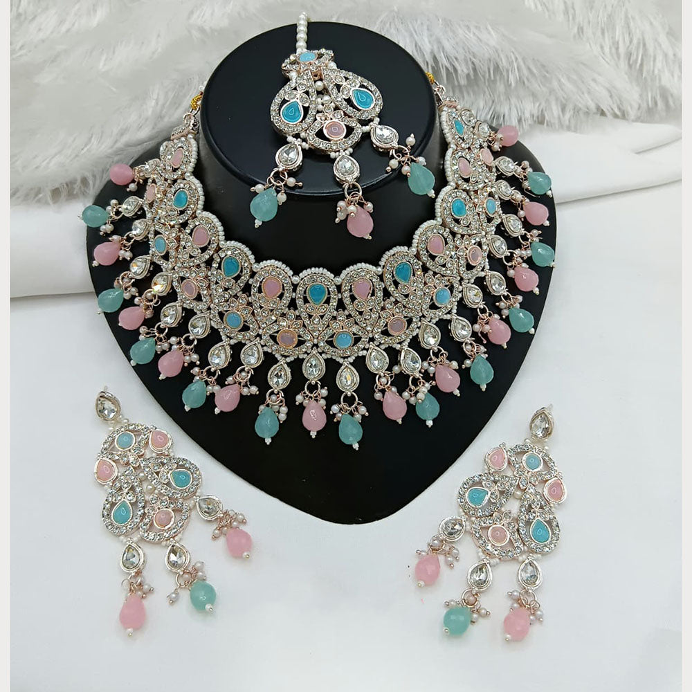 Lucentarts Jewellery Sparkle Austrian Stone Pearl And Beads Designer Choker Necklace Set