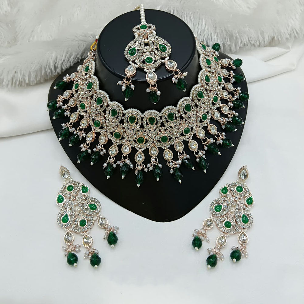 Lucentarts Jewellery Sparkle Austrian Stone Pearl And Beads Designer Choker Necklace Set