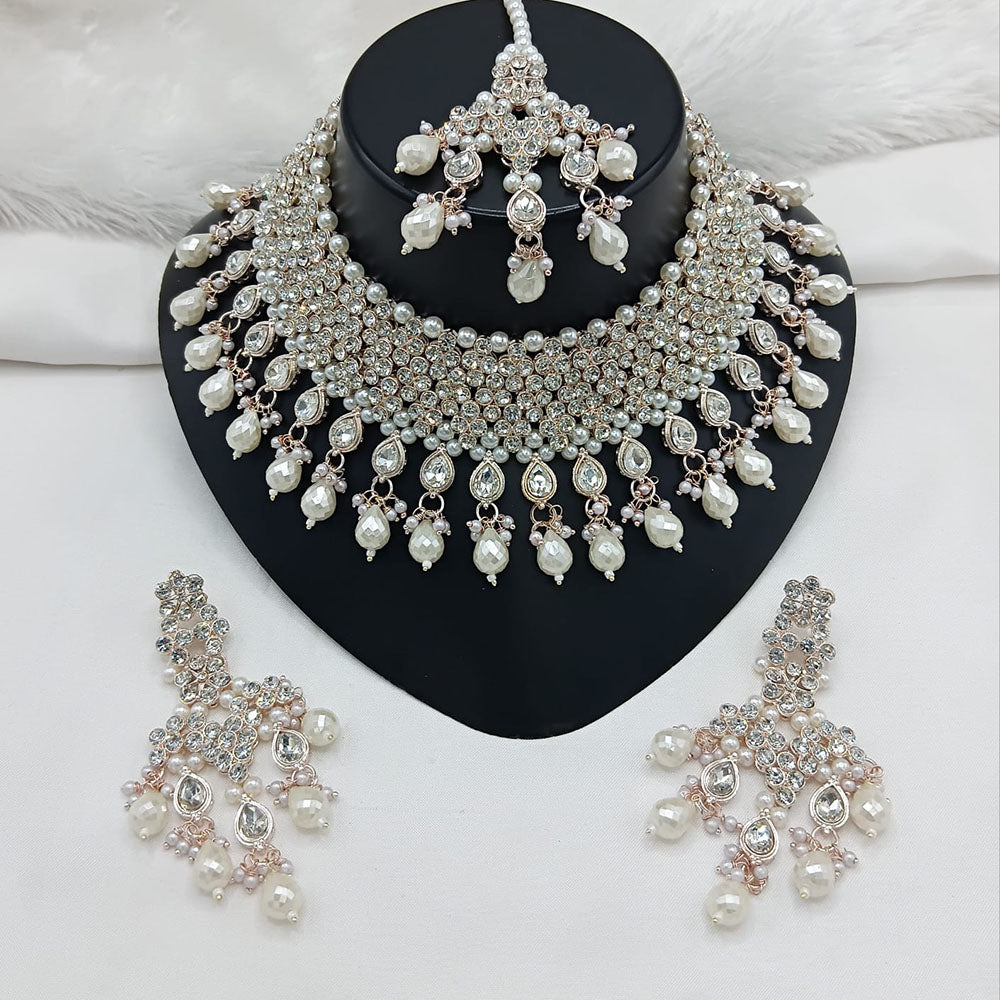 Lucentarts Jewellery Sparkle Austrian Stone Pearl And Beads Designer Choker Necklace Set