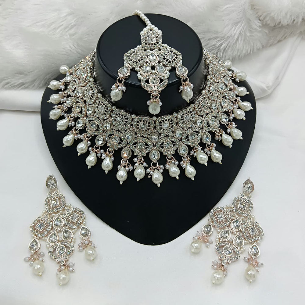 Lucentarts Jewellery Sparkle Austrian Stone Pearl And Beads Designer Choker Necklace Set