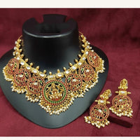 Lucentarts Jewellery Elegant Pota Stone And Pearl Temple Necklace Set