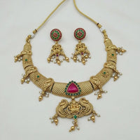 Lucentarts Jewellery Elegant Pota Stone And Pearl Temple Necklace Set