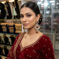 Lucentarts Jewellery Designer Pota Stone Detailing And Pearl Jhumki Earrings