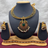 Lucentarts Jewellery Gold Plated Pota Stone And Pearl Choker Necklace Set