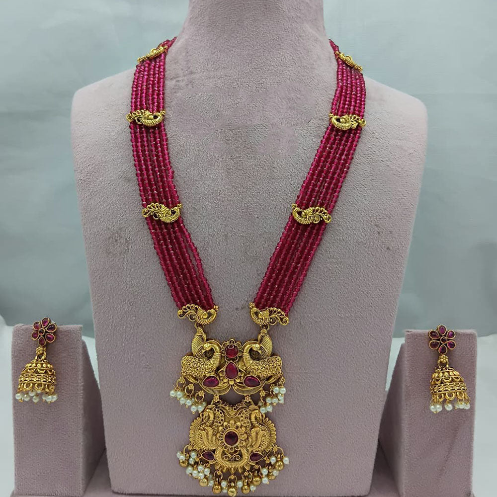 Lucentarts Jewellery Heritage Pota Stone And Pearl Long Necklace Set