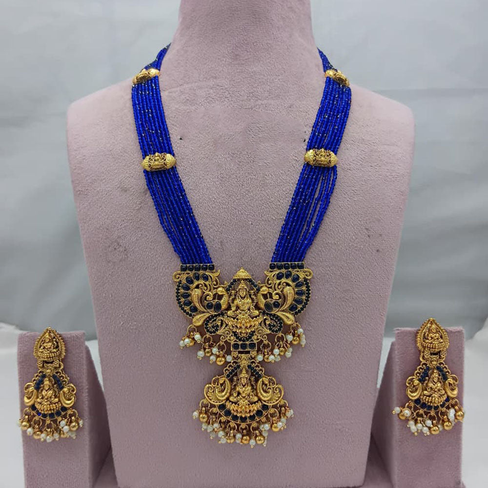 Lucentarts Jewellery Heritage Pota Stone And Pearl Temple Long Necklace Set