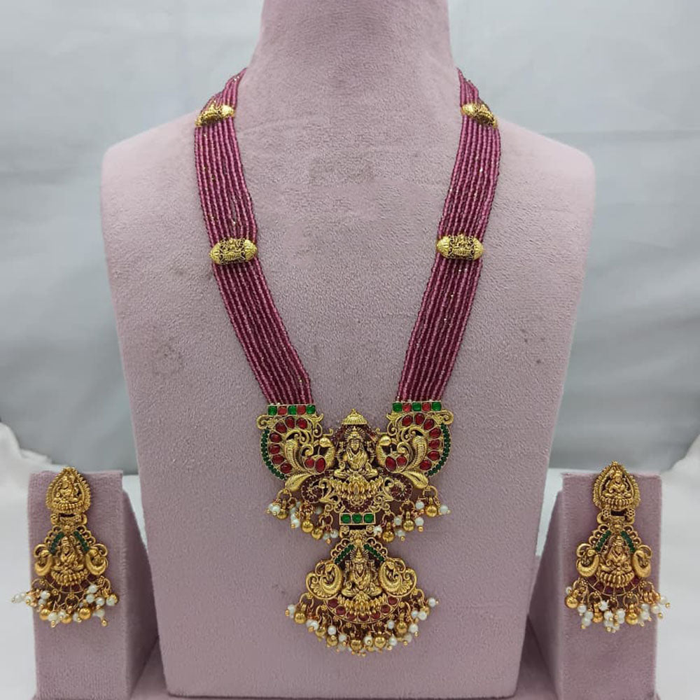 Lucentarts Jewellery Heritage Pota Stone And Pearl Temple Long Necklace Set