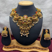 Lucentarts Jewellery Traditional Pota Stone And Beads Temple Meenakari Necklace Set 